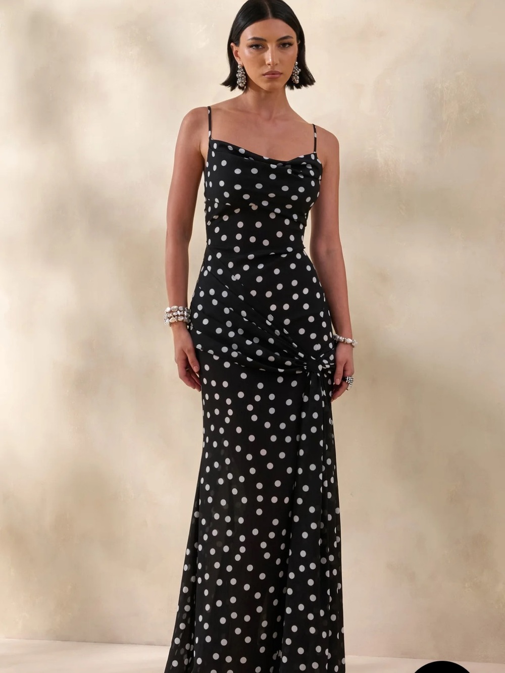 Club L London Black and White Polka Dot Maxi Slip Dress